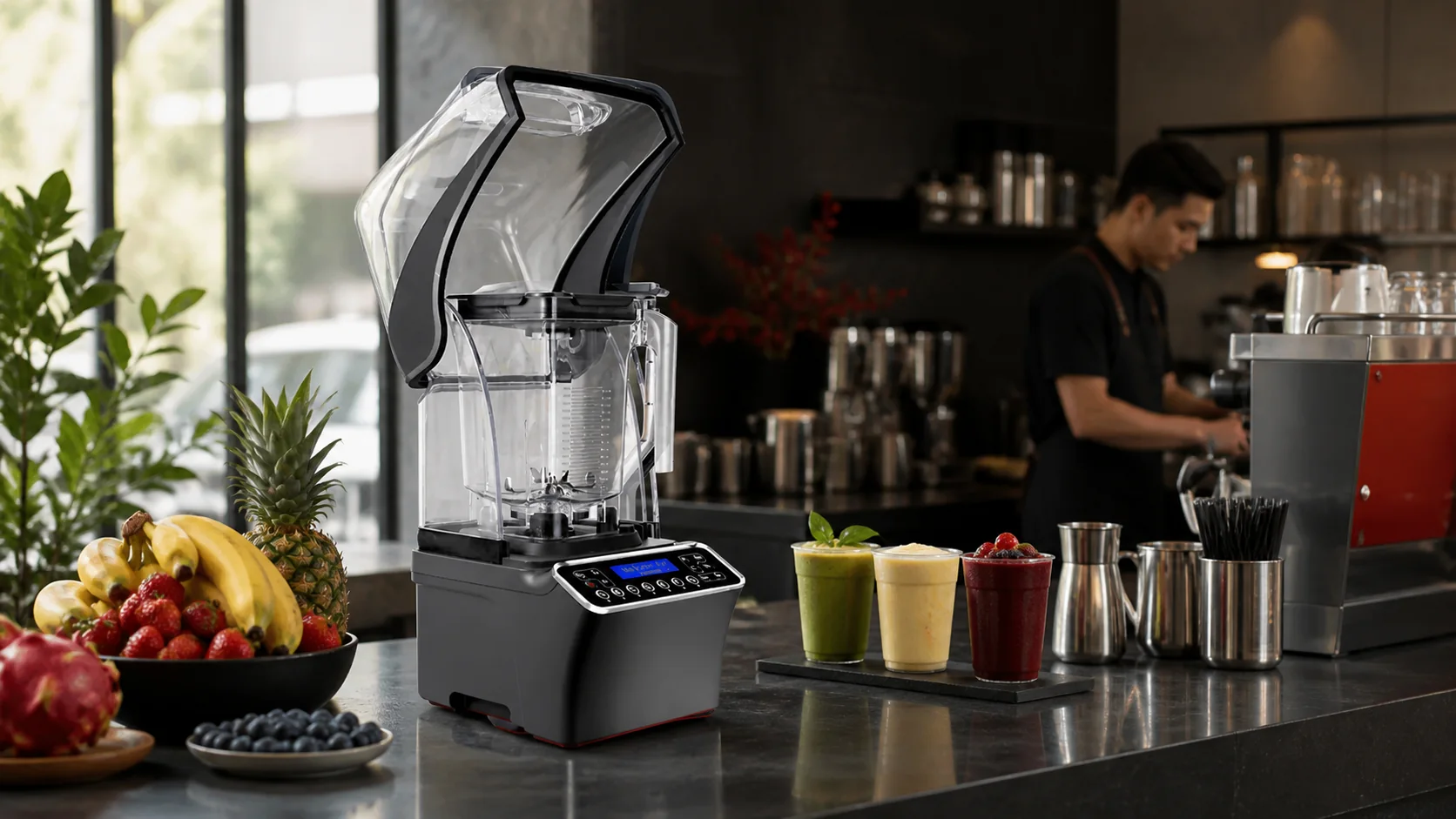 Phối cảnh E8D tại quầy cà phê với các món đồ uống đá xay